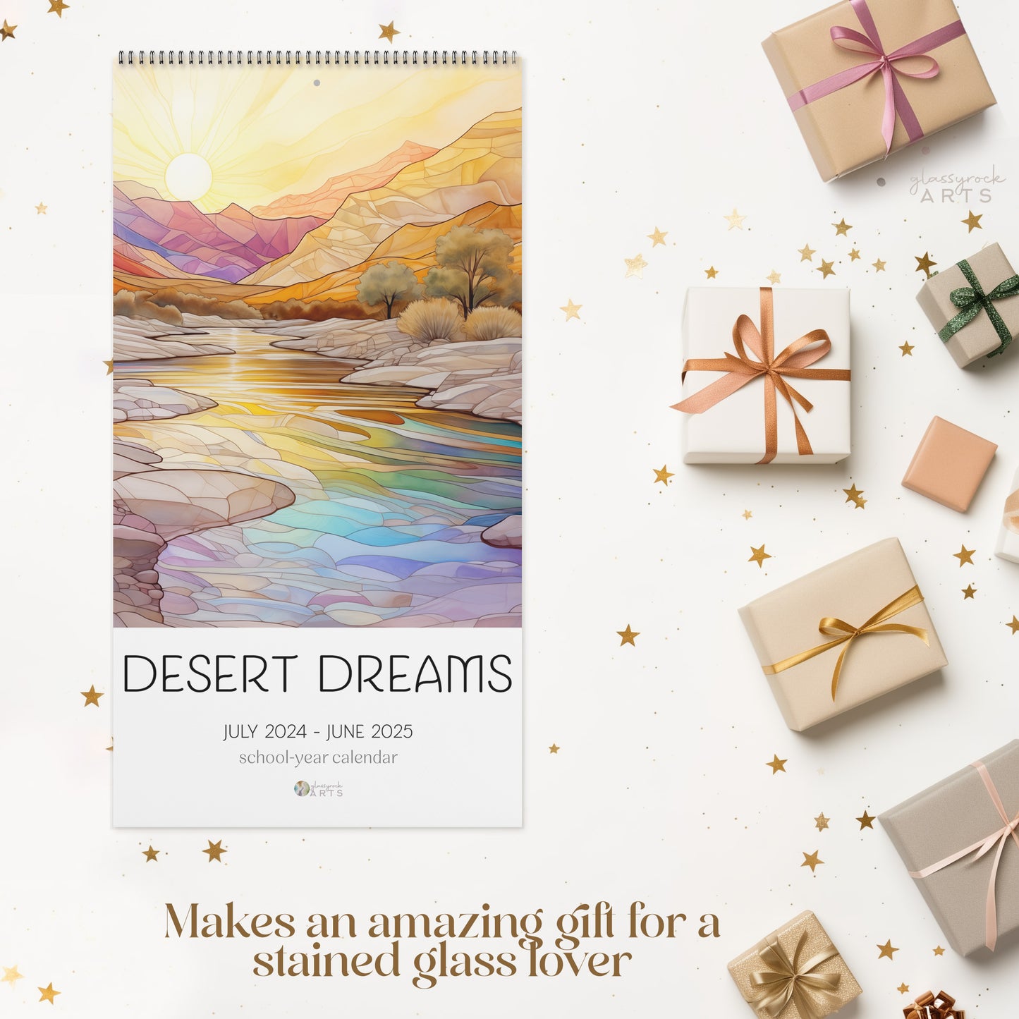 A picture of the 2024-2025 Mid-Year Calendar - Desert Southwest Large Wall Calendar from GlassyRock Arts. 