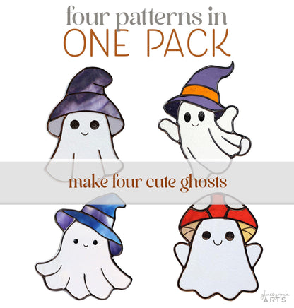 Four Ghost Stained Glass Patterns: Halloween Suncatcher Template (PDF & PNG)