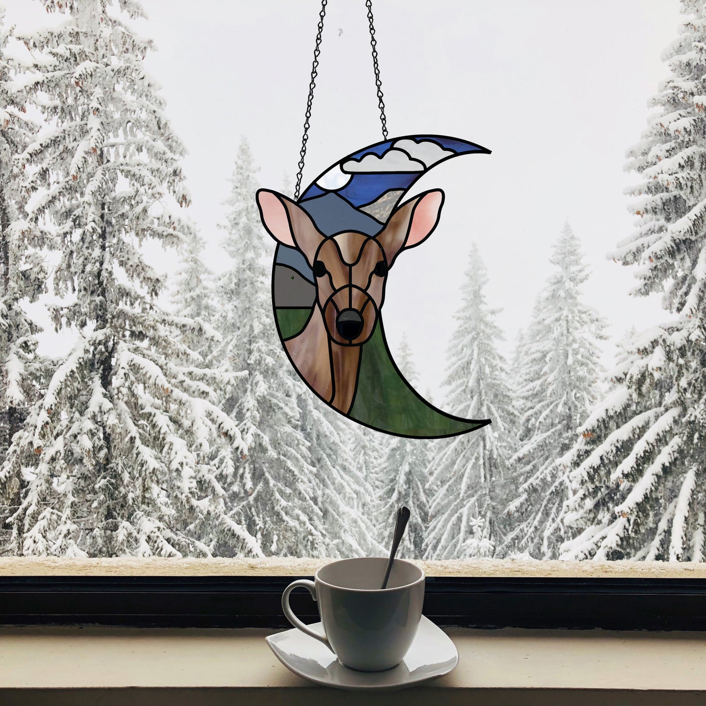 Deer Crescent Moon Stained Glass Pattern