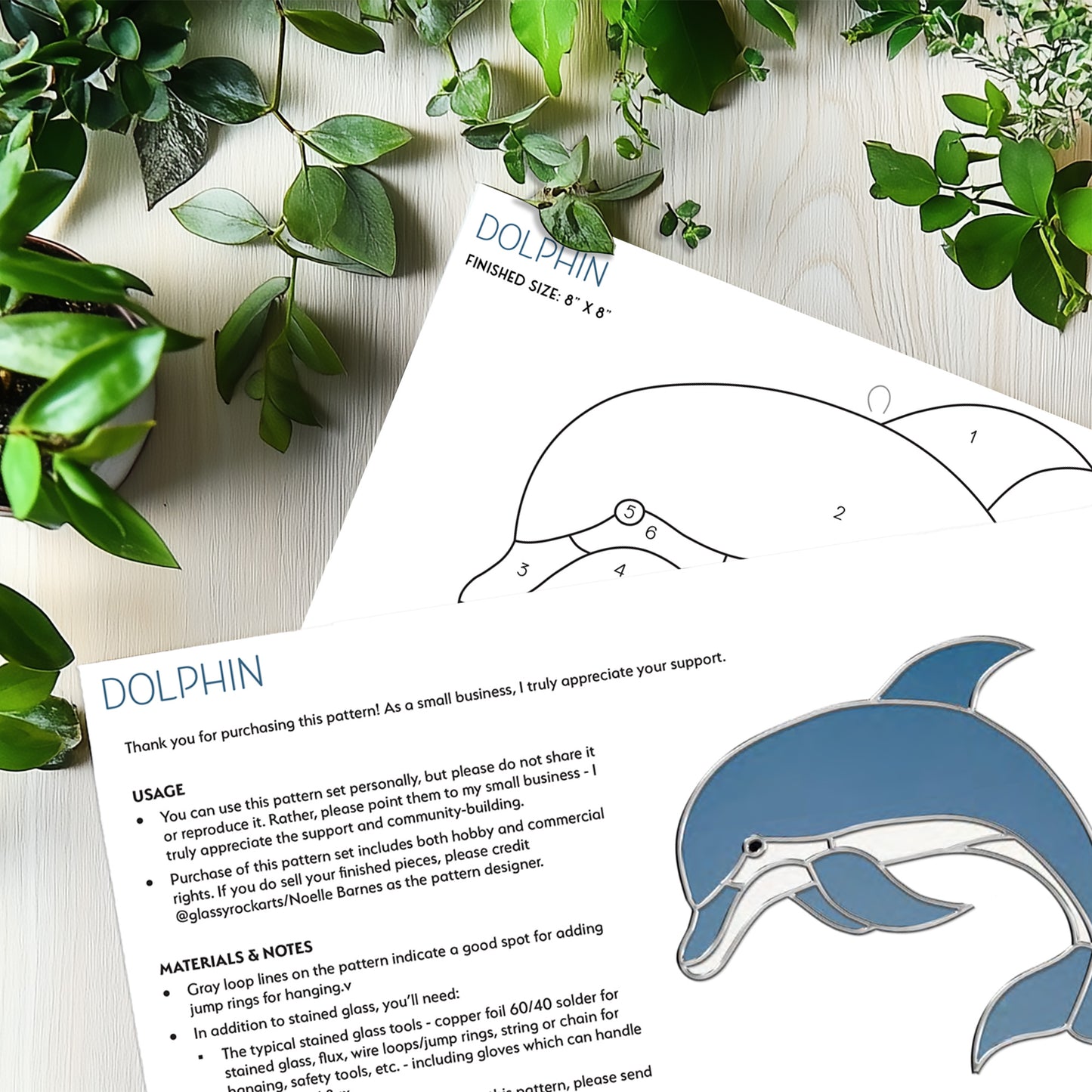 Dolphin Stained Glass Pattern - Crafting Patterns & Molds, from GlassyRock Arts