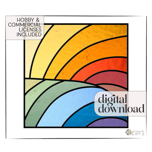 Square Abstract Rainbow Stained Glass Pattern