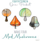 Easy Mid-Century Modern Mushroom Stained Glass Patterns, Pack of 4
