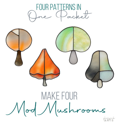 A picture of the Easy Mid-Century Modern Mushroom Stained Glass Patterns, Pack of 4 from GlassyRock Arts. 