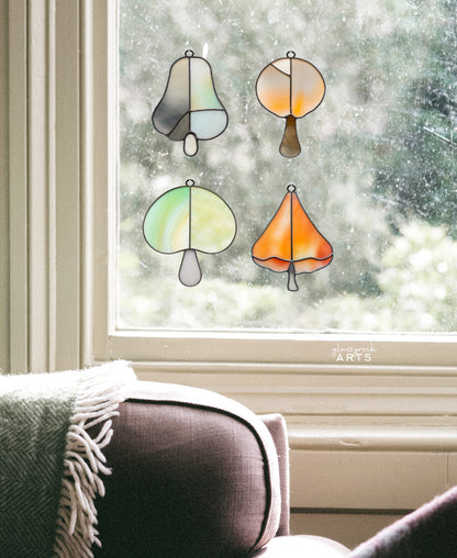 A picture of the Easy Mid-Century Modern Mushroom Stained Glass Patterns, Pack of 4 from GlassyRock Arts. 