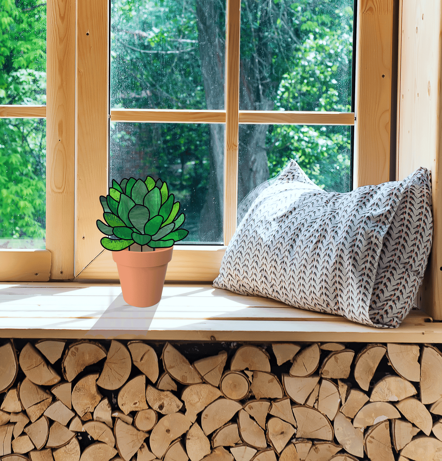 Echeveria Succulent Plant Stem Stained Glass Pattern