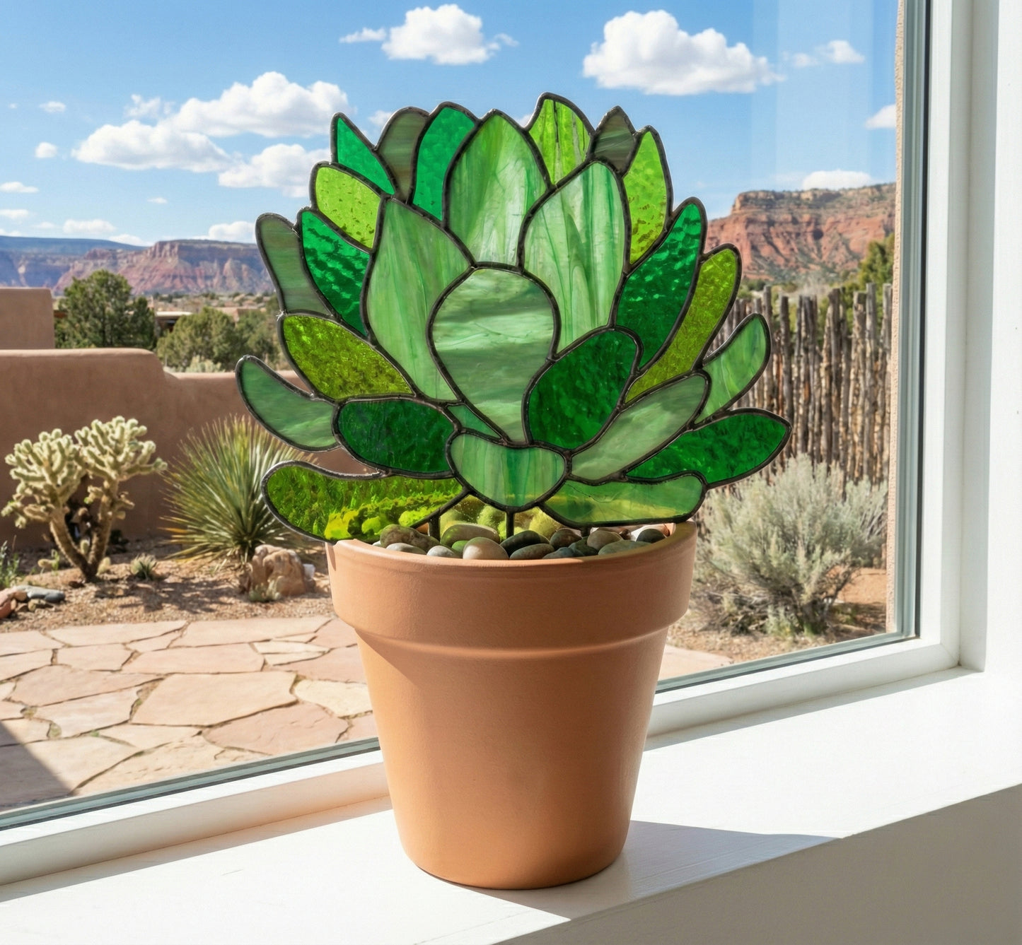 Echeveria Succulent Plant Stem Stained Glass Pattern PDF & PNG