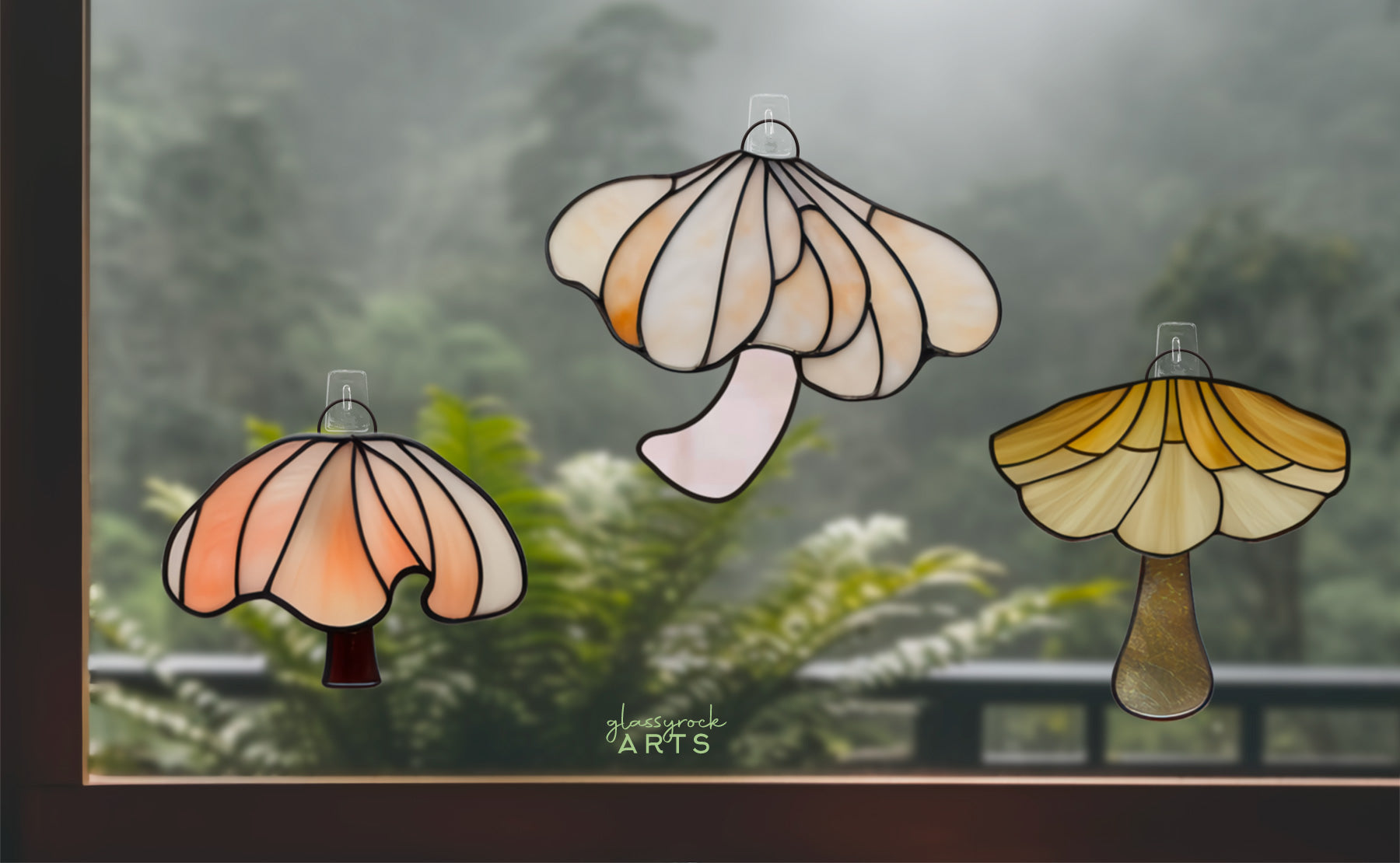 A picture of the Elegant Mushroom Stained Glass Patterns, Pack of 3 from GlassyRock Arts. 