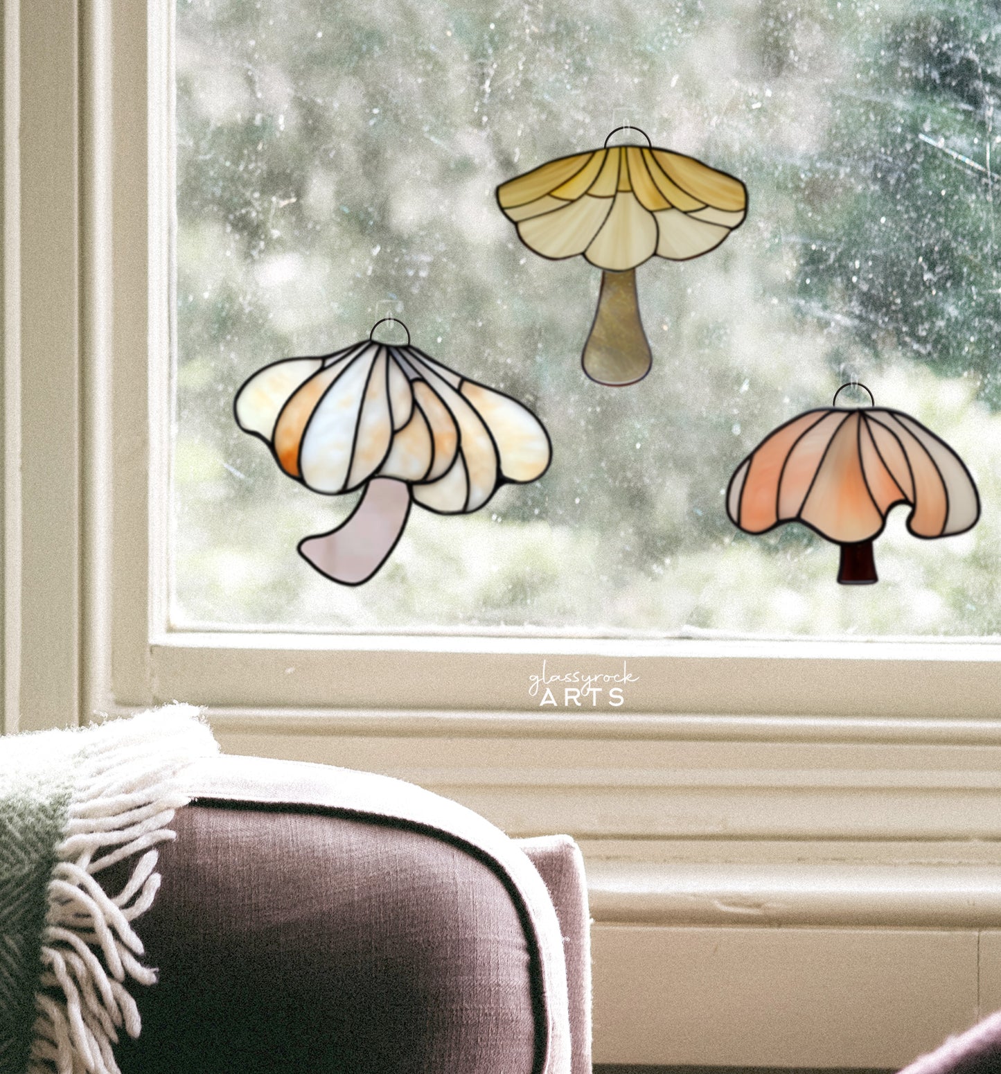 Elegant Mushroom Stained Glass Patterns, Pack of 3