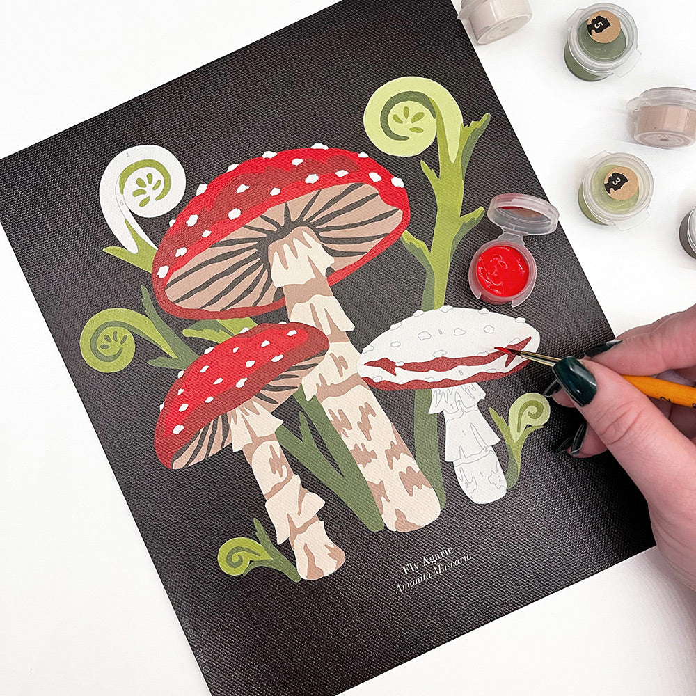 Fly Agaric Mushrooms | 8x10 paint-by-number kit - Paint-by-Number Kit from Elle Crée
