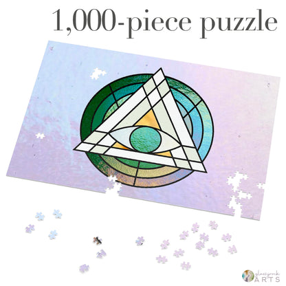 A picture of the Stained Glass Geometric Eye Jigsaw Puzzle from GlassyRock Arts. 