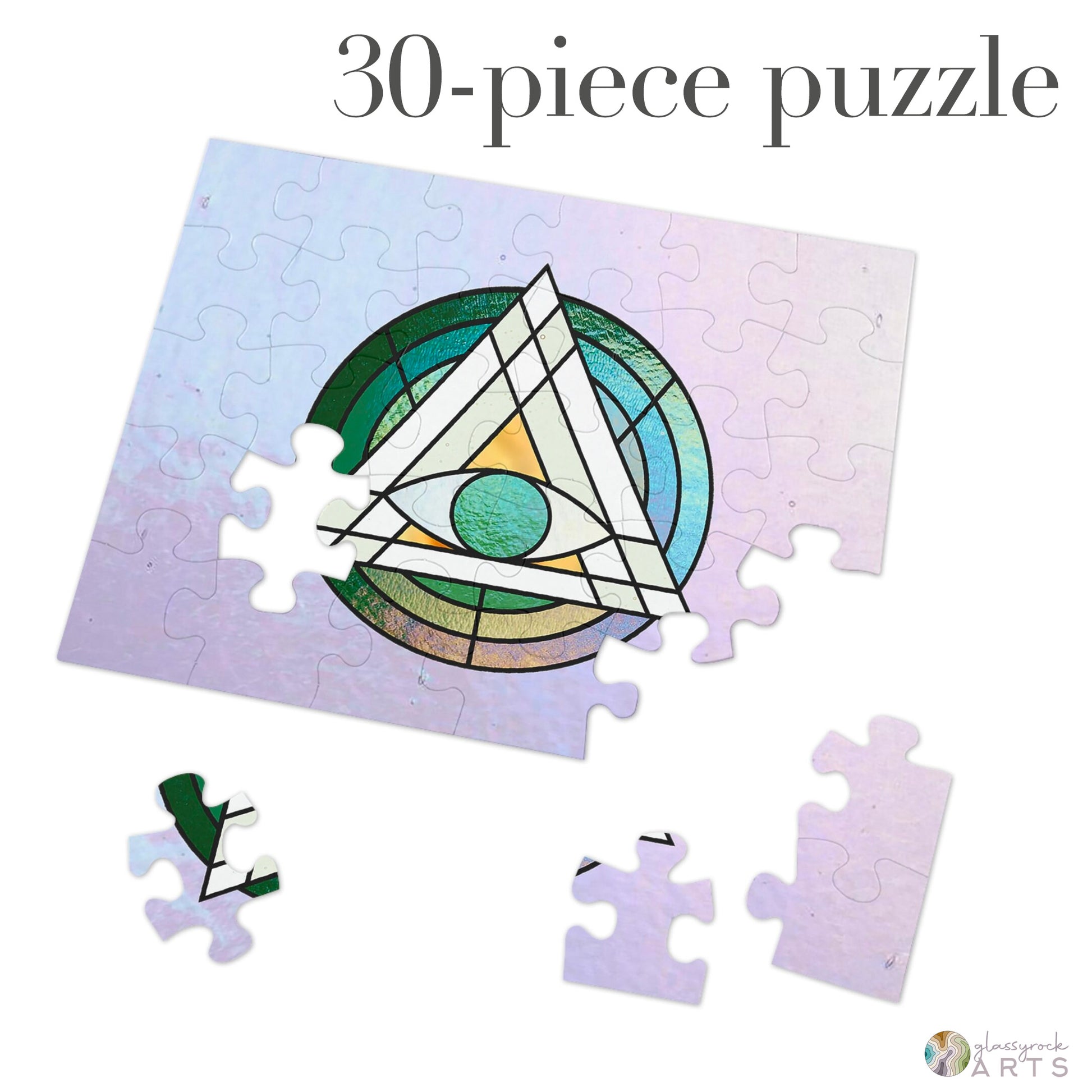 A picture of the Stained Glass Geometric Eye Jigsaw Puzzle from GlassyRock Arts. 