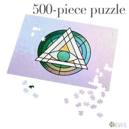 A picture of the Stained Glass Geometric Eye Jigsaw Puzzle from GlassyRock Arts. 