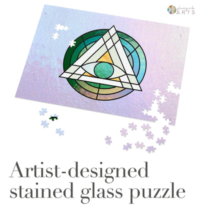 A picture of the Stained Glass Geometric Eye Jigsaw Puzzle from GlassyRock Arts. 