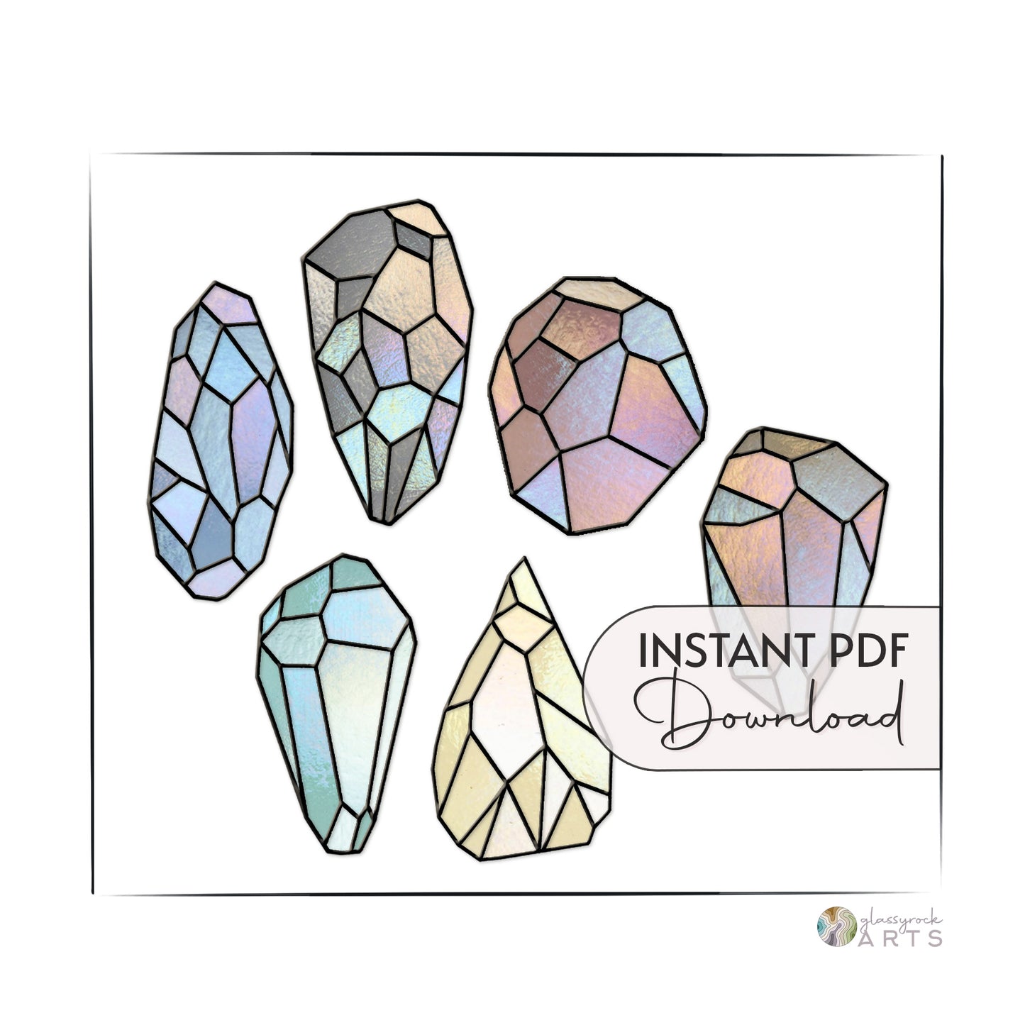 Geometric Abstract Faceted Gems - Easy Stained Glass Patterns