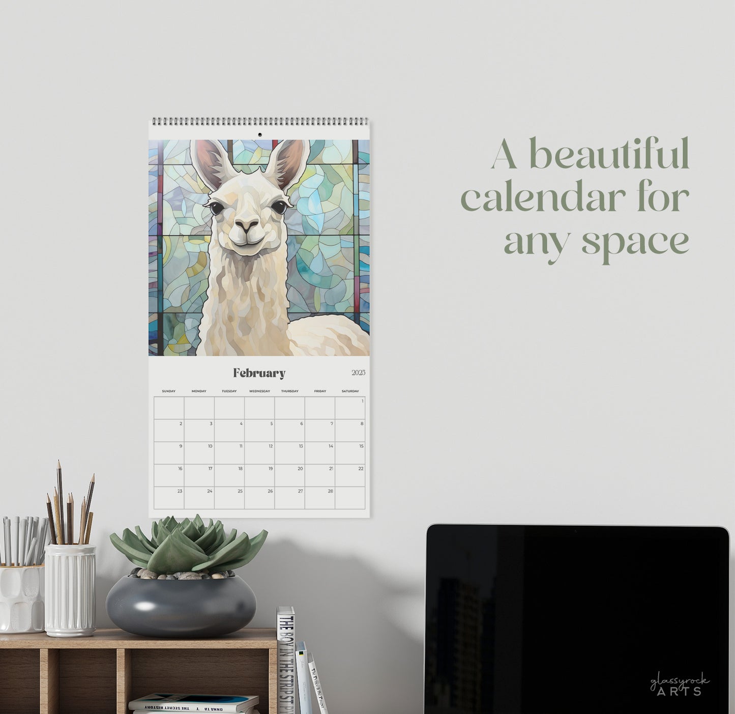 A picture of the 2024-2025 Mid-Year Calendar - Farm Animals Large Wall Calendar from GlassyRock Arts. 