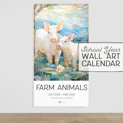 A picture of the 2024-2025 Mid-Year Calendar - Farm Animals Large Wall Calendar from GlassyRock Arts. 