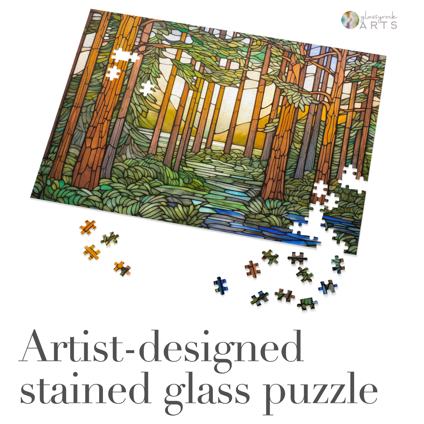 Stained Glass Fir Tree Forest Jigsaw Puzzle