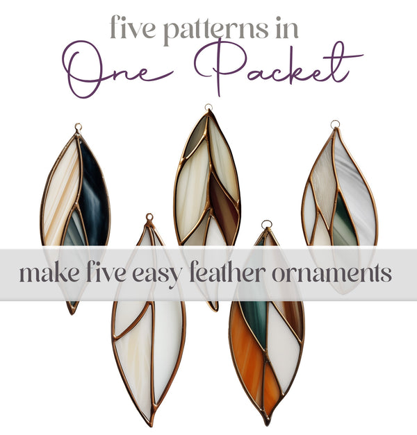 Stained Glass Feathers Christmas Ornaments Pattern Pack - GlassyRock Arts