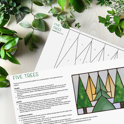 Five Trees Stained Glass Pattern and PNG