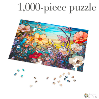 A picture of the Stained Glass Flowers Jigsaw Puzzle - Rainbow from GlassyRock Arts. 