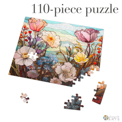 A picture of the Stained Glass Flowers Jigsaw Puzzle - Dusty Rose from GlassyRock Arts. 