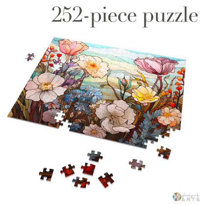 A picture of the Stained Glass Flowers Jigsaw Puzzle - Dusty Rose from GlassyRock Arts. 