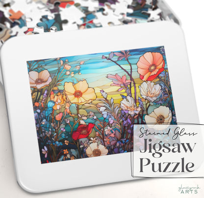 A picture of the Stained Glass Flowers Jigsaw Puzzle - Rainbow from GlassyRock Arts. 