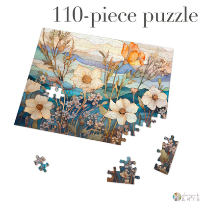 A picture of the Stained Glass Flowers Jigsaw Puzzle - Ivory from GlassyRock Arts. 