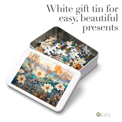 A picture of the Stained Glass Flowers Jigsaw Puzzle - Ivory from GlassyRock Arts. 