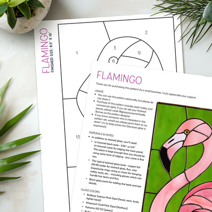 Flamingo Stained Glass Pattern and PNG