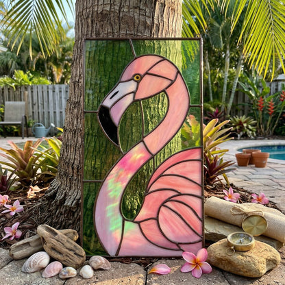 Flamingo Stained Glass Pattern and PNG