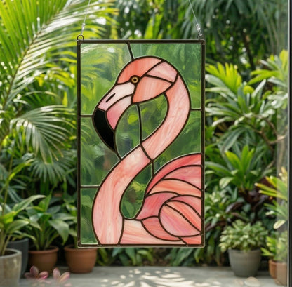 Flamingo Stained Glass Pattern and PNG
