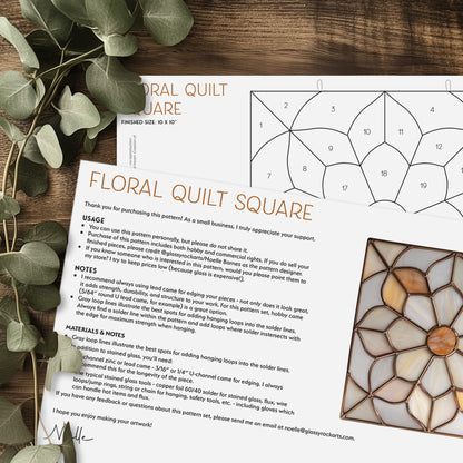 Floral Quilt Square Stained Glass Pattern PDF & PNG