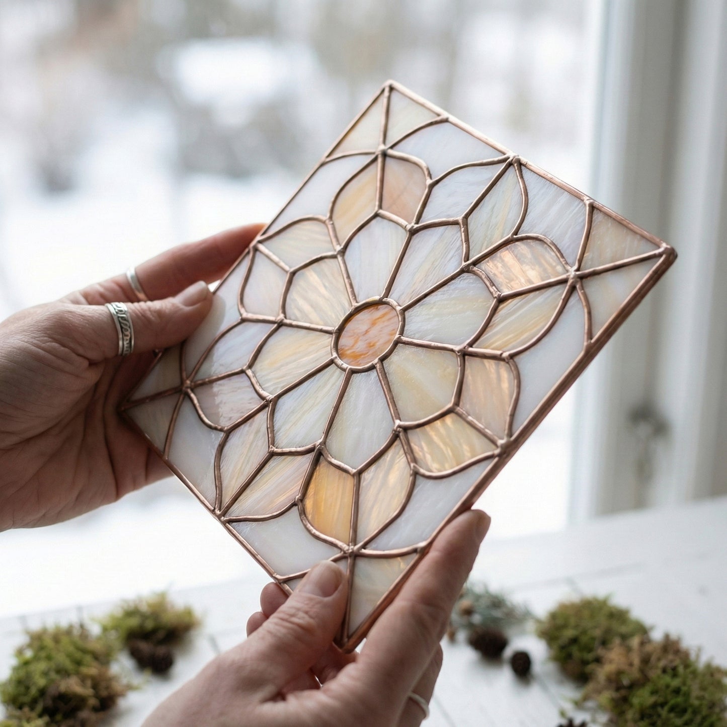 Floral Quilt Square Stained Glass Pattern PDF & PNG