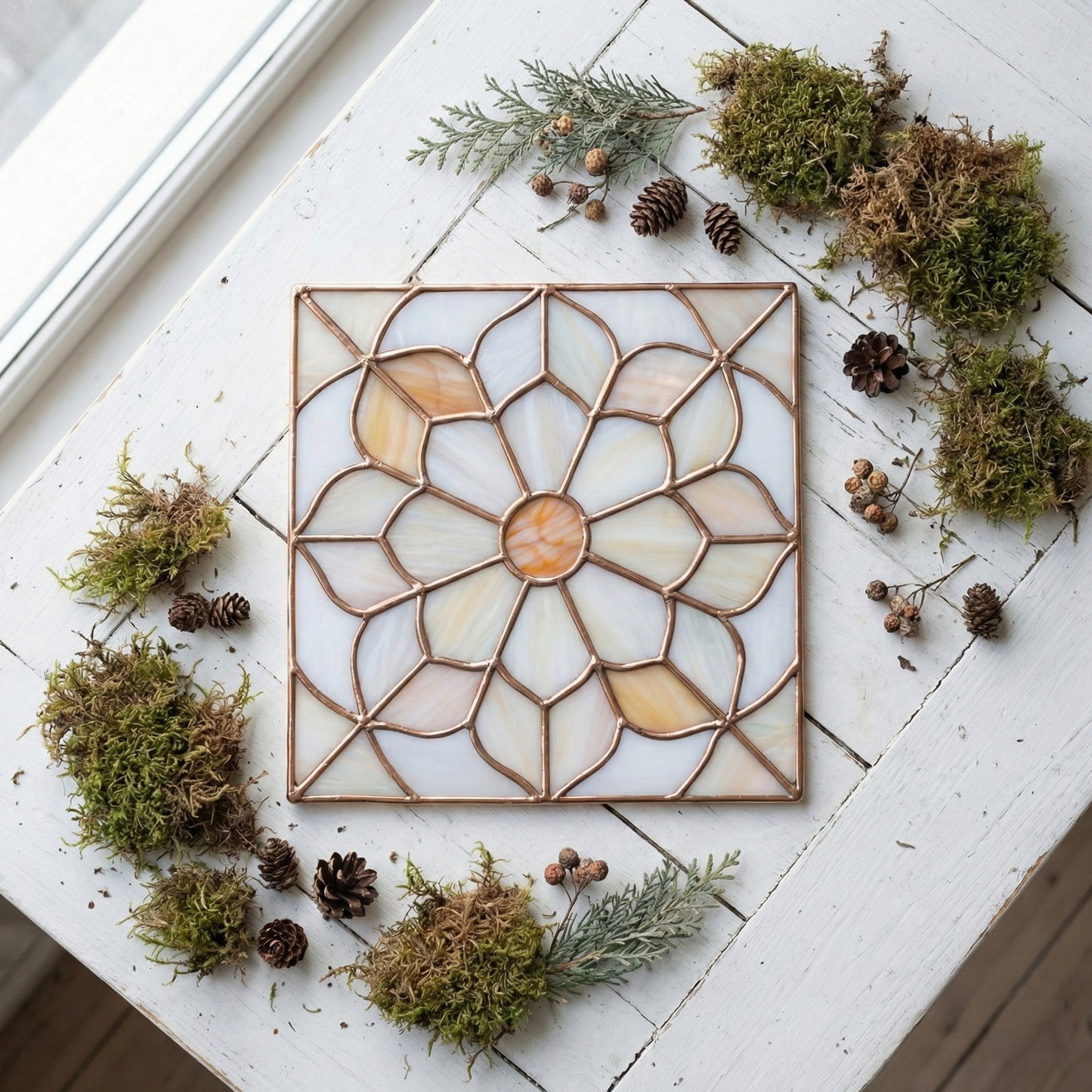 Floral Quilt Square Stained Glass Pattern PDF & PNG
