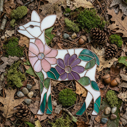 Flower Deer Stained Glass Pattern and PNG