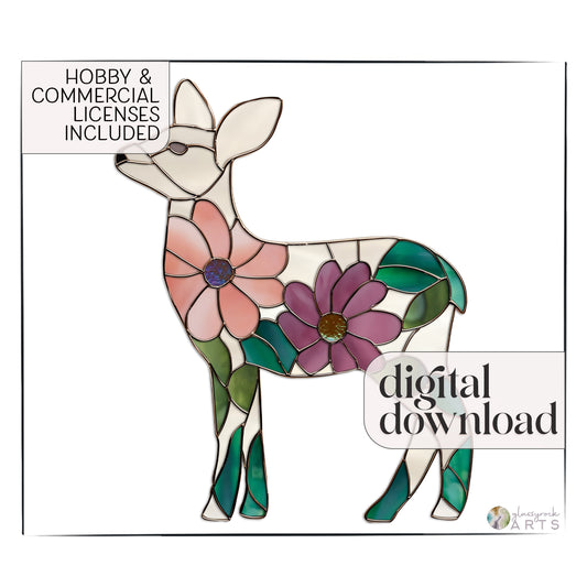 Flower Deer Stained Glass Pattern and PNG