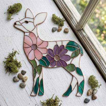 Flower Deer Stained Glass Pattern and PNG