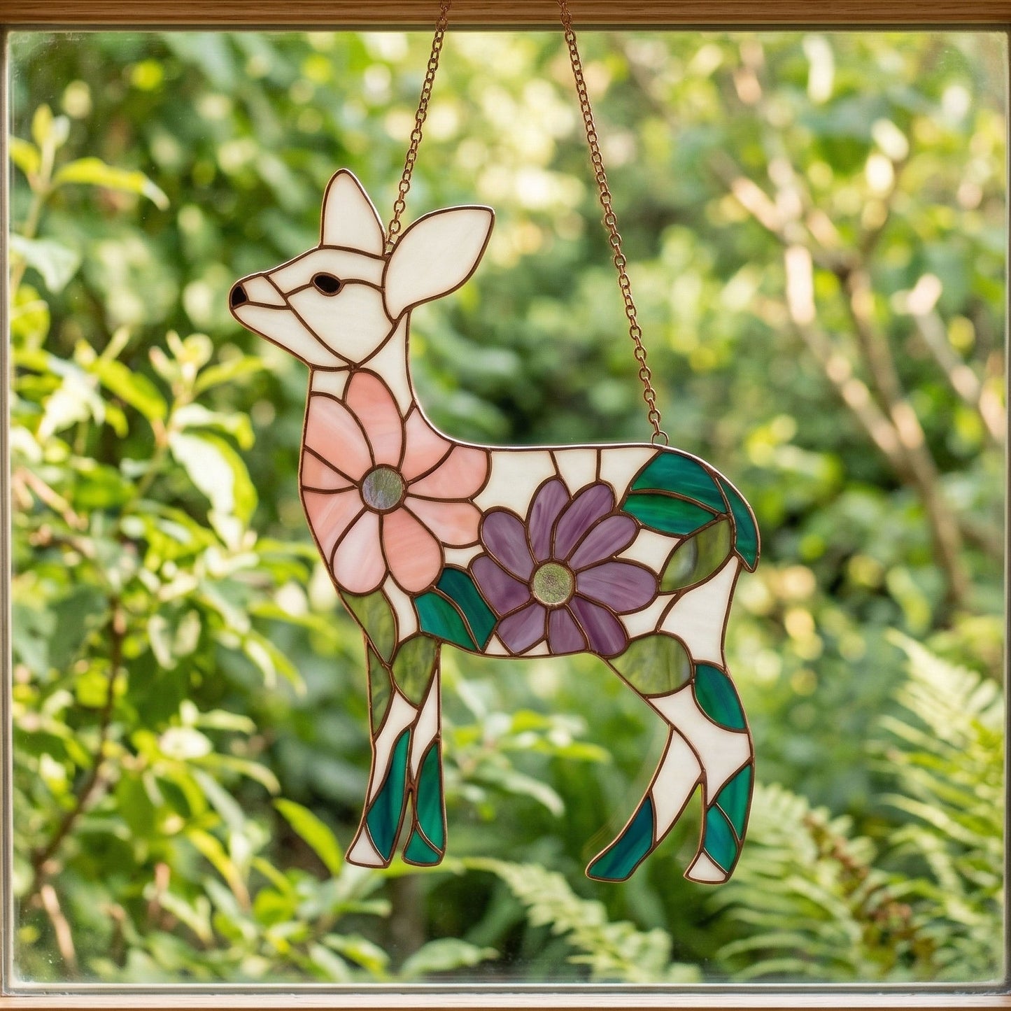 Flower Deer Stained Glass Pattern and PNG