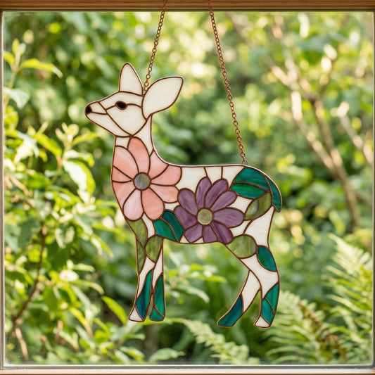 Flower Deer Stained Glass Pattern and PNG