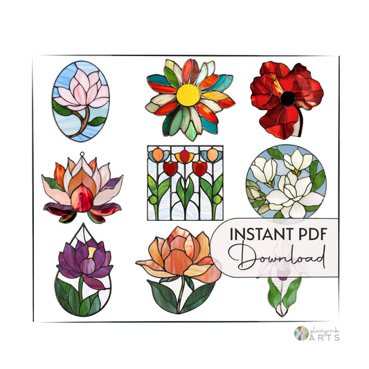 Flowers Stained Glass Pattern Pack of 9