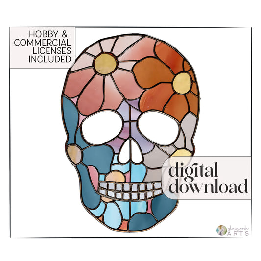 Flower Skull Stained Glass Pattern and PNG
