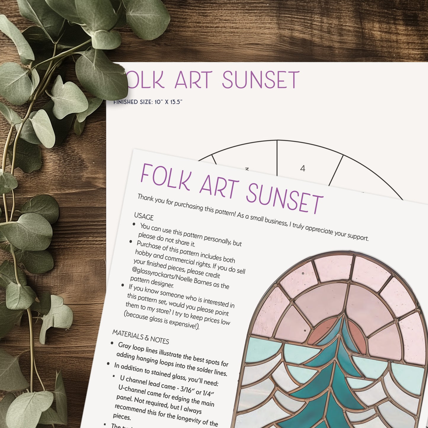 Folk Art Sunset Stained Glass Pattern PDF & PNG