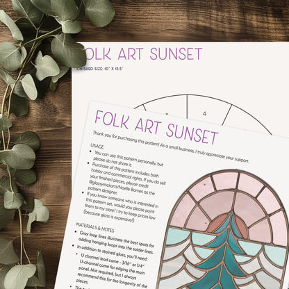 Folk Art Sunset Stained Glass Pattern PDF & PNG
