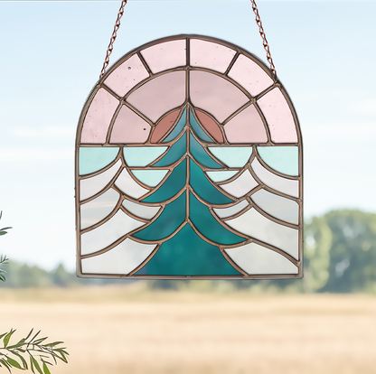 Folk Art Sunset Stained Glass Pattern PDF & PNG