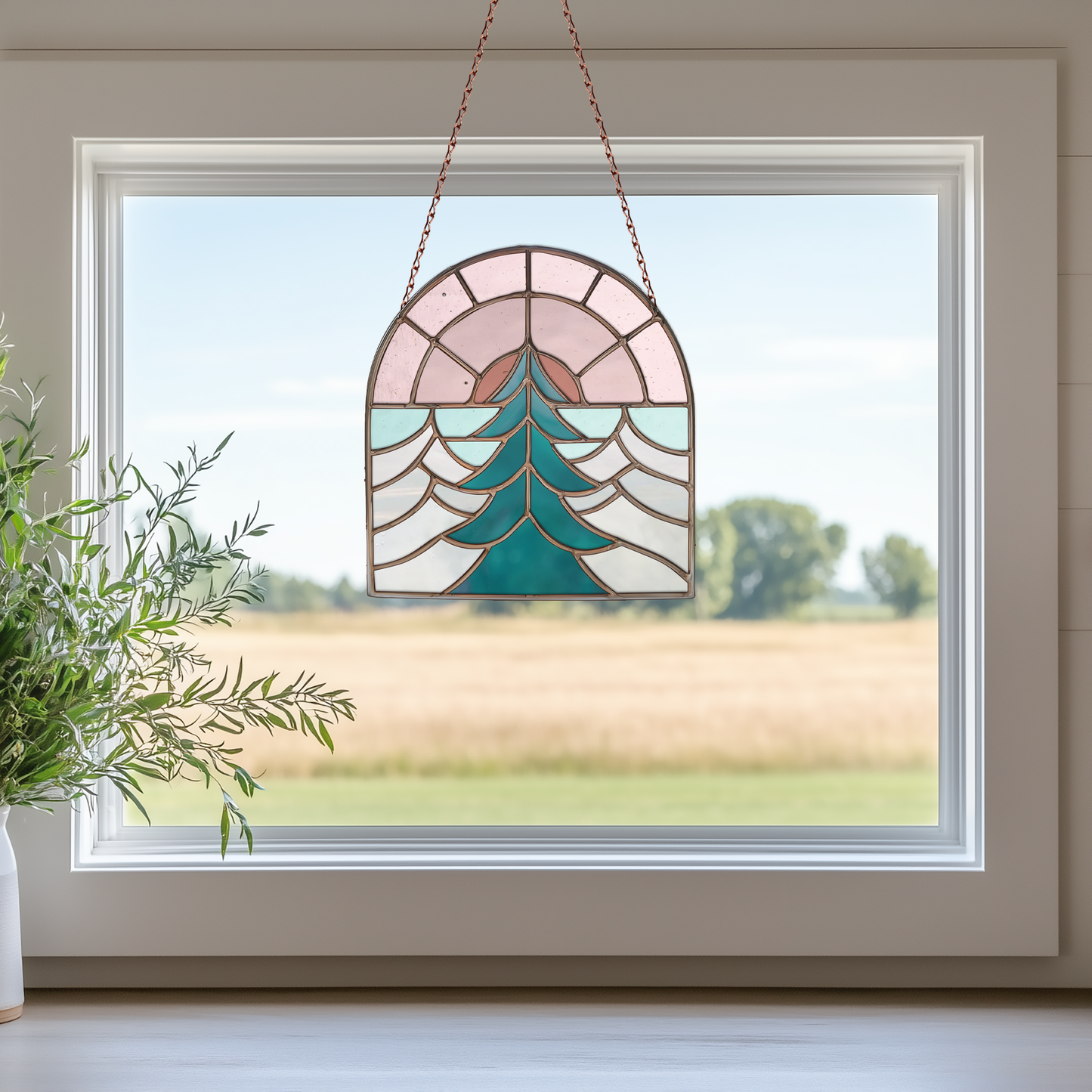 Folk Art Sunset Stained Glass Pattern PDF & PNG