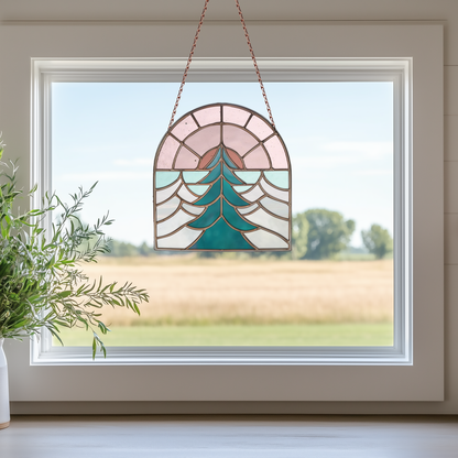 Folk Art Sunset Stained Glass Pattern PDF & PNG