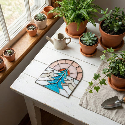 Folk Art Sunset Stained Glass Pattern PDF & PNG