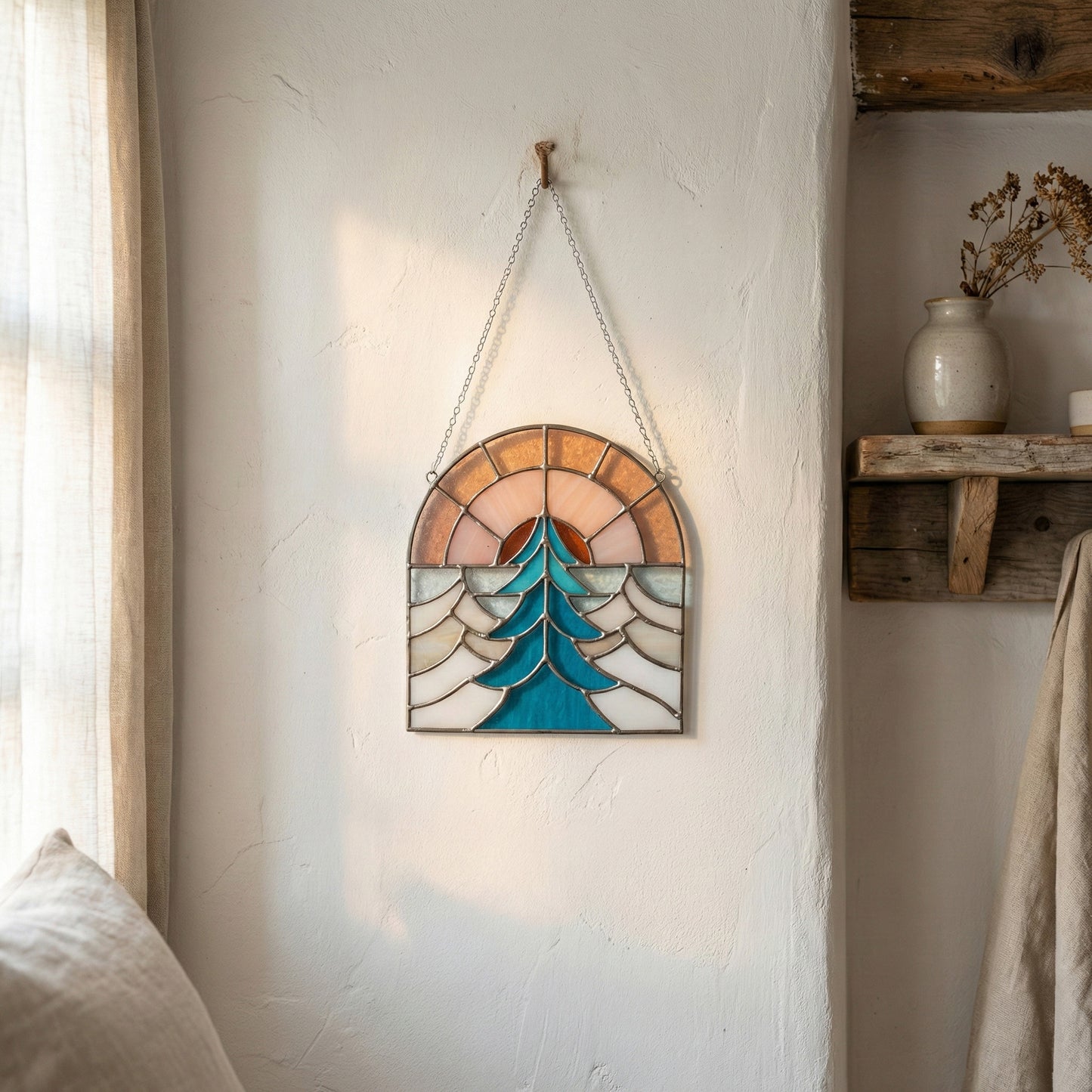 Folk Art Sunset Stained Glass Pattern PDF & PNG