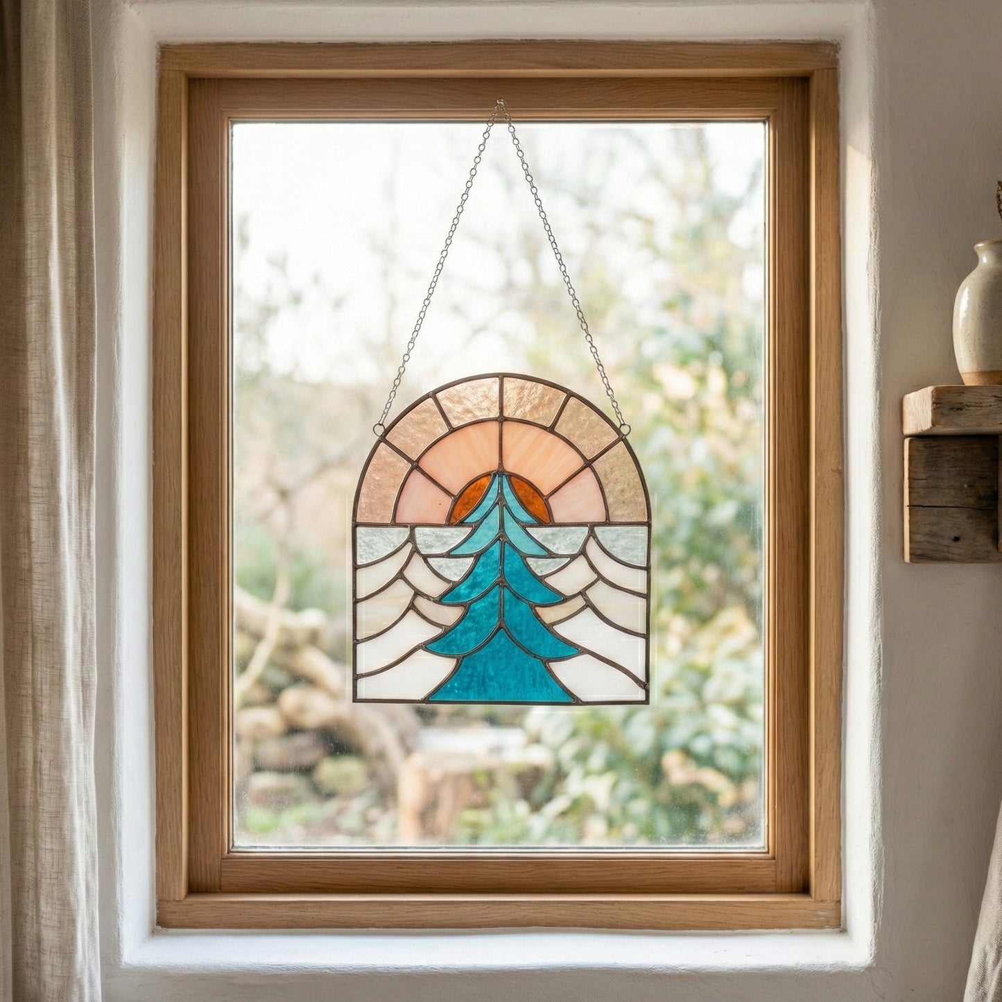 Folk Art Sunset Stained Glass Pattern PDF & PNG